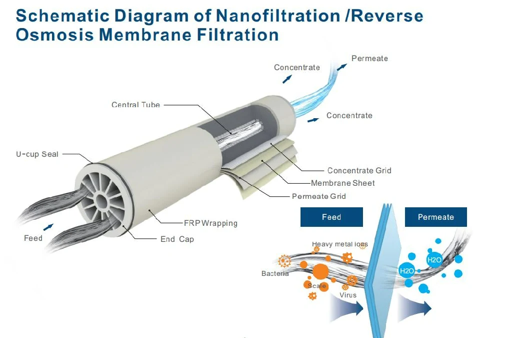 NF 4040 / 8040 Nanofiltration Membrane Large-Scale Industrial 4 Inch 8 Inch Membrane Nanofiltration